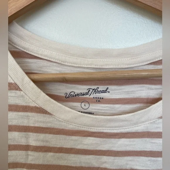 Universal Thread Women's Striped Short Sleeve T-Shirt Dress White And Beige - Picture 6 of 8